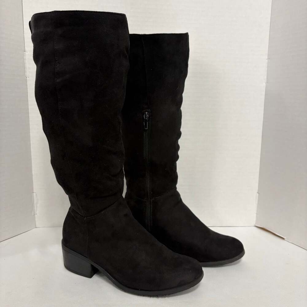 Charlotte Russe Womens 7 Black Knee High Boots Faux Suede Block Heel Zip